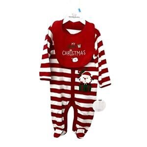 Koala Kids My First Christmas Stripe One-Piece with Bib Red White 3-6 Months NWT